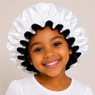 Imagem de Touca de Cetim Dupla Face INFANTIL (Branco com Preto) - Mamãe & Cia