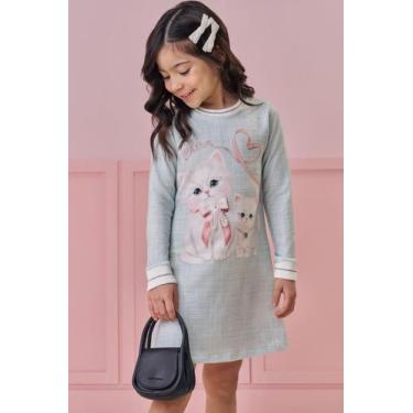 Imagem de Vestido Menina Manga Longa em Molecotton Estampado Kukiê, Azul, Off wh