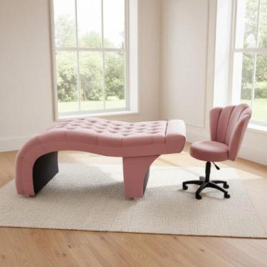 Imagem de Maca Estética Joe 60X180 cm + Cadeira Mocho Suede Rosa Facial Cílios E
