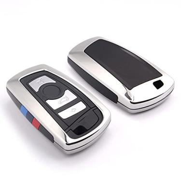 Imagem de WSWJDW Homens Mulheres Car Key Case Cover Chaveiro Ring Key Bag, apto para BMW 1 2 3 4 5 6 7 X1 X3 X4 X5 X6 X6 F30 F34 F10 F07 F20 G30 F15 F16, Estojo prateado