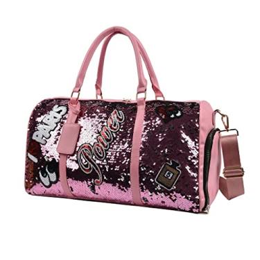 Imagem de Bolsa de viagem feminina grande cortex impermeável com bolso para sapatos, bolsa de viagem, A, rosa, 46cm x 20cm x 28cm,