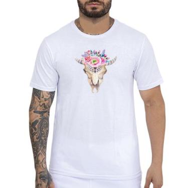 Imagem de Camiseta Casual Country Masculino Cranio Com Flores - Maravs Confecçõe