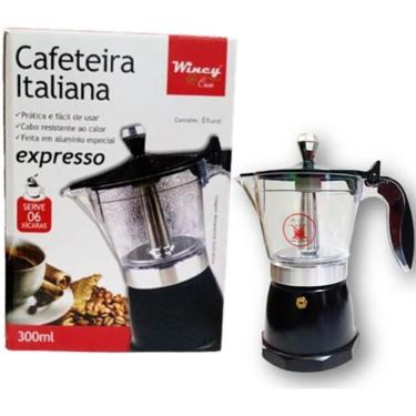 Imagem de Cafeteira Italiana Aluminio Acrilico 6 Xicaras Wincy Preta