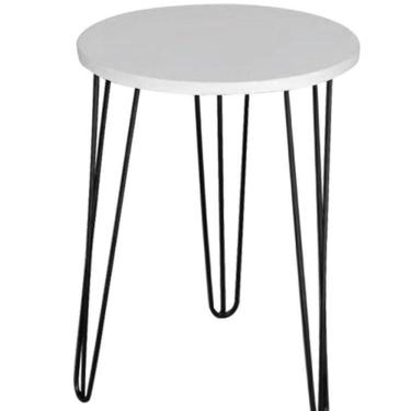 Imagem de Mesa Redonda Em Mdf Tampo Preto 35Cm Pé De Ferro Metal Rosa