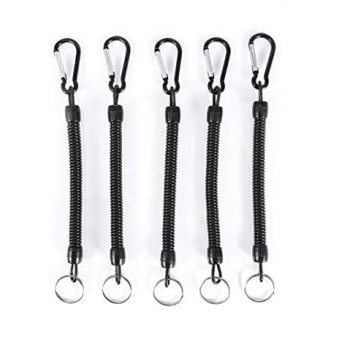 Imagem de cordão de ferramentas de pesca,5 peças cordão elástico de pesca, cordão de pesca retrátil com mosquetão para alicate, corda de pesca elástica, cordão enrolado para varas de pesca(Black)