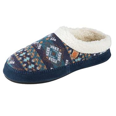 Imagem de Acorn Chinelo feminino com forro berbere, revestimento de camurça e sola durável antiderrapante para uso interno/externo, Fairisle azul-marinho, 8-9