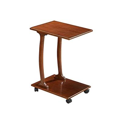 Imagem de Mesa de centro mesa de centro com rodas, bandeja de TV em forma de C com prateleiras de armazenamento para sofá sofá sofá sala de estar, quarto e espaços pequenos mesas de canto