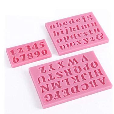 Imagem de HengKe 2 conjuntos de 3 peças de moldes de silicone letras maiúsculas, molde de letras minúsculas e números, formas de muffin de forma feita à mão, bandejas de biscoito de chocolate, moldes de bricolage
