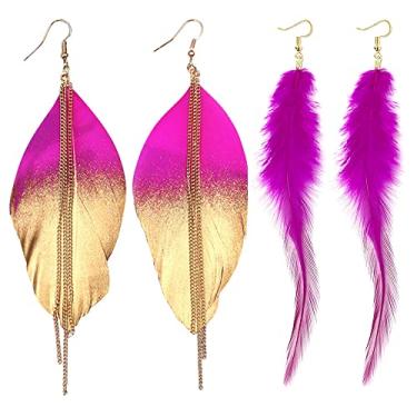 Imagem de GPASTG Brincos femininos chiques feitos à mão com brilho brilhante e leve, pena