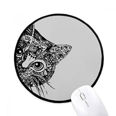 Imagem de DIYthinker Desenho de linha cabeça de gato preto animal mouse pad desktop escritório tapete redondo para computador