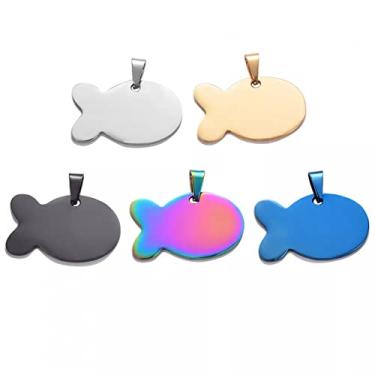 Imagem de CNBPIC 5Pcs/Lot Aço Inoxidável Peixe Blank Pet Tag Heart Dog Pingente Colar Joias