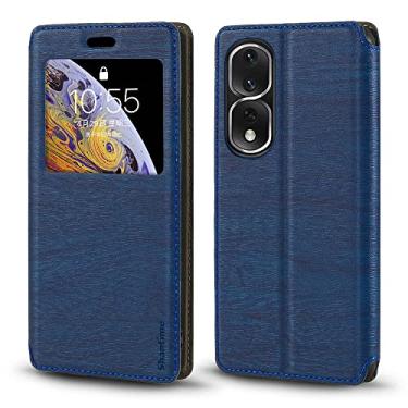 Imagem de Shantime Capa para Huawei Honor 80 Pro 5G, capa de couro de grão de madeira com porta-cartão e janela, capa flip magnética para Huawei Honor 80 Pro 5G (6,8 polegadas), azul