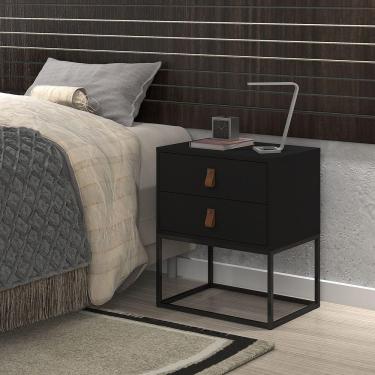 Imagem de Mesa de Cabeceira Estilo Industrial Unic Puxador Couro Estilo Europeu