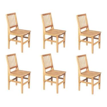 Imagem de Kit 6 Cadeiras De Jantar Madeira Maciça Ripada Rústica Confort - Natur