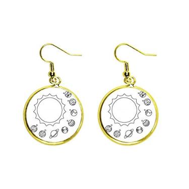 Imagem de Planetary Line Contorno do Sistema Solar Orelha Pendente Dourado Brinco Joia Feminina