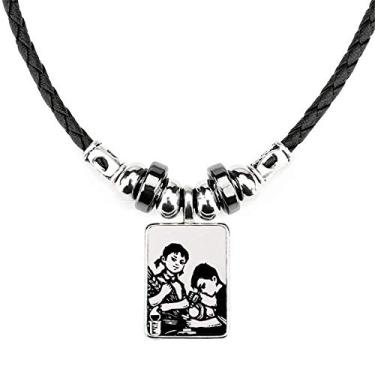 Imagem de DIYthinker Colar patriotismo com microscópio de trigo para meninos e meninas, joia com pingente de corda de couro