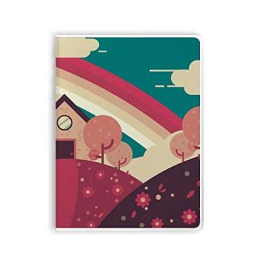 Imagem de Caderno com estampa de paisagem de casa de desenho animado, capa de goma
