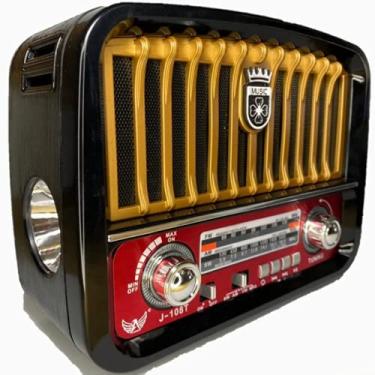 Imagem de Caixa Som Antiga Radio Portátil Retro Am Fm Sd Usb Bluetooth Com Lanterna (Dourado)