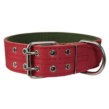 Imagem de Coleira de couro genuíno para cães de 4,4 cm de largura acolchoadaDogs My Love Neck Circumference: 15"-18" vermelho R-334-3
