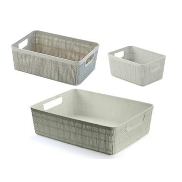 Imagem de Kit 3 Cestos Organizadores Multiuso Rattan Home Organizer P-M-G Cor: Areia