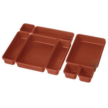 Imagem de Oggi Pacote com 8 organizadores de gaveta interligados e caixas de armazenamento – organização de banheiro, escritório e cozinha, recipientes para organização, vários tamanhos, tijolos