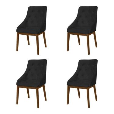 Imagem de Kit 4 Cadeiras de Jantar Luxo Estofada Elisa Anatômica Capitonê Couro Pu Preto Base Madeira Maciça I