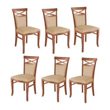 Imagem de Kit 6 Cadeiras De Jantar Estofada Copacabana 48 X 100 Cm Madeira Maciç