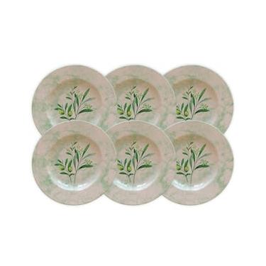Imagem de Conjunto com 6 Pratos de Sobremesa Tramontina Oliva em Porcelana 21 cm - Off White/Verde