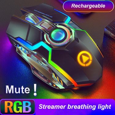 Imagem de Rgb Silent Wireless Mouse Gaming Mouse Laser Optical Black / Gray 2.4GHz USB Recarregável pc Laptop Mouse mouse para gamer