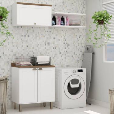 Imagem de Kit Área De Serviço Acquaflex 100% MDF com Armário, Balcão e Nicho com Metalon Branco/Ébano