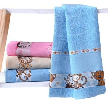 Imagem de Toalha De Banho Bebe Infantil Menina Menino 100% Algodão Masculino Grande Personagem Praia Carinho Ponto Cruz Para Bordar (Azul, Rosto)