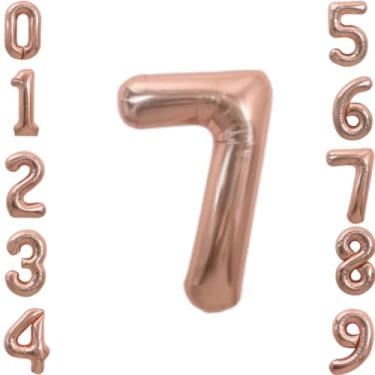 Imagem de Balão Numero Metalizado 100cm Prata, Balão Metalizado Numero Gigante Prata, Balão De Número Grande Prateado Metalizado 1 Metro (Rose Gold-7)