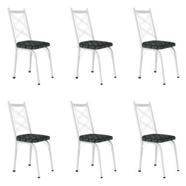 Imagem de Kit 6 Cadeiras de Cozinha Delaware Estampado Mosaico Silver Pés de Ferro Branco - Pallazio