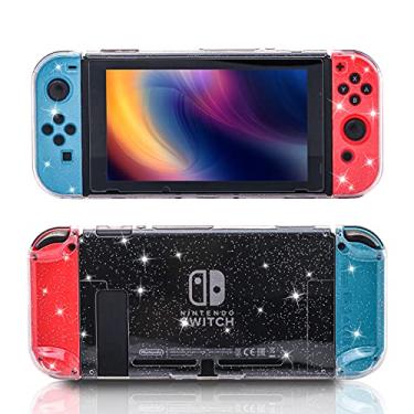 Imagem de Capa encaixável para Nintendo Switch, capa protetora para Nintendo Switch com um protetor de tela de vidro temperado e 6 capas Joy Stick, cabe na estação de doca - glitter transparente