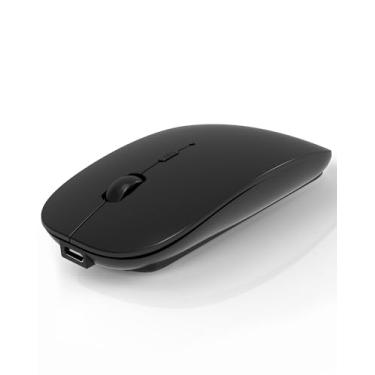 Imagem de AE WISH ANEWISH Mouse Bluetooth para Laptop/iPad/iPhone/Mac (iOS 13.1.2 e superior)/PC Android, mouse sem fio fino USB recarregável silencioso compatível com Windows/Linux/Notebook/Mac/MacBook Air, preto