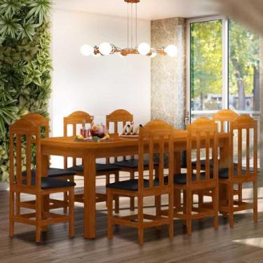 Imagem de Mesa De Jantar Com 8 Cadeiras Estofadas De Madeira Maciça - Marrom Saf