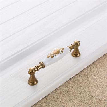 Imagem de Armário de cozinha alça de armazenamento flor de ouro cerâmica maçaneta da porta do armário antigo puxa ferragens, 733,128mm antigo