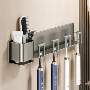 Imagem de Organize seu banheiro com nossos suportes de escova de dentes de alumínio de alto perfil, um suporte de escova de dentes durável montado na parede, o número de compartimentos e se com copos é opcional
