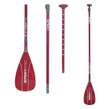 Imagem de NIXY Pá de SUP de fibra de carbono completa – Pá profissional ajustável de 3 peças com borda de lâmina ABS para prancha de stand up paddle – Raquete flutuante durável e leve (vermelha, grande - lâmina