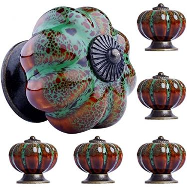 Imagem de OLAYA Puxadores de gabinete, puxadores de gaveta, puxadores de armário puxadores de cerâmica retrô e elegantes puxadores de abóbora puxadores de gaveta de armário puxadores de cbinet (32, verde abóbora)