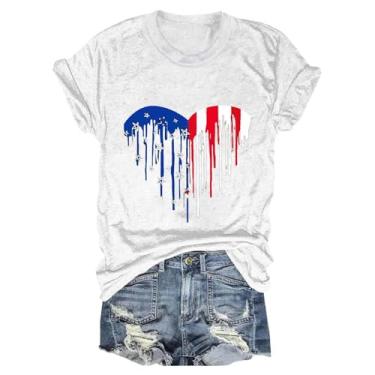 Imagem de Camisetas femininas de 4 de julho com listras estrelas, camisetas americanas, roupa do Memorial Day, camisetas femininas patrióticas, tops de verão, 2 - Branco, 3X-Large