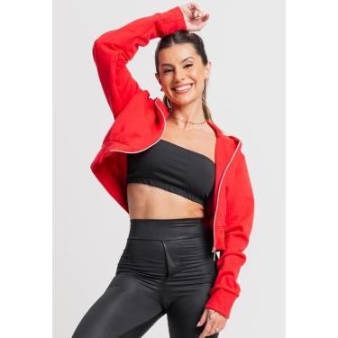 Imagem de Casaco Jaqueta Zíper Bomber Moletom Cropped Flanelado Inverno Mvb Modas-Feminino