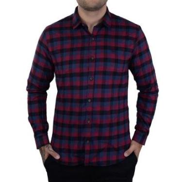 Imagem de Camisa Masculina Docthos ML Xadrez Slim Bordô - 749856-Masculino