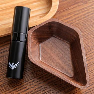 Imagem de KNODOS Copo dosador de grãos de café de nogueira e conjunto de spritzer de café RDT acessórios de barra de café recipiente de dosagem de madeira kit de bandeja de medição de café de dose única