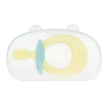 Imagem de Escova de dentes para treinamento de bebês, mordedor de silicone 360°, protetor bucal limpo, escova de dentes de massagem para bebês, limpador de língua de bebê (Yellow)