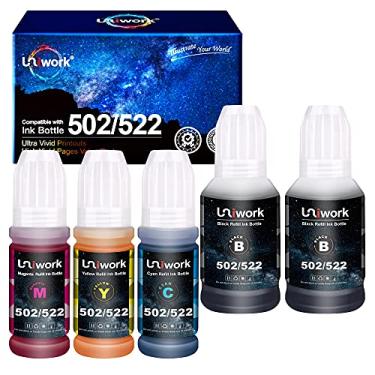 Imagem de Uniwork 502 garrafas de tinta compatíveis de substituição para Epson 502 T502 522 garrafas de refil de tinta para usar com impressoras ET-15000 ET-2760 ET-3710 ET-2750 ET-3700 ET-4760 ET-3750 ET-3760 Pacote com 5