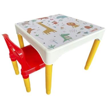 Imagem de Conjunto Mesa Mesinha Infantil Com 1 Cadeira Escolar Plástica Camaleão (Animais)