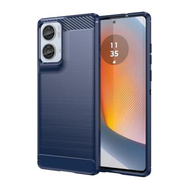 Imagem de EUAGVQY Capa para Moto Edge 50 Fusion com TPU macio de fibra de carbono fosco, antiderrapante, durável, leve, protetora para celular para Motorola Edge 50 Fusion, azul