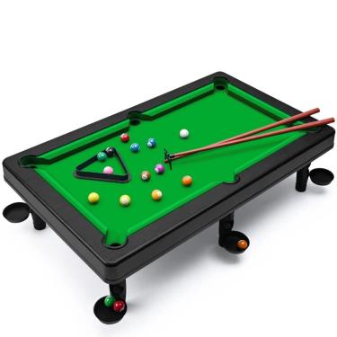Imagem de Mini conjunto de mesa de sinuca, mini jogo de mesa de bilhar para crianças, pequeno jogo de bilhar com bolas de resina, bastão de sinuca, rack triangular, jogos divertidos de mesa para casa e escritór