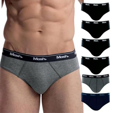 Imagem de Kit 06 Cuecas Slip Mash Algodão Masculino Adulto | 4 Pretas - 1 Mescla Escuro - 1 Marinho | GG